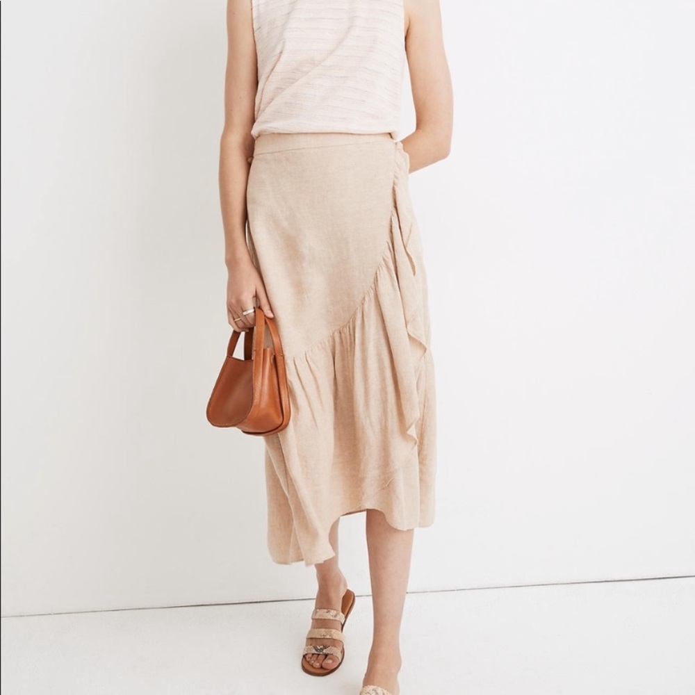 NWOT Madewell Linen Ruffle Midi Skirt